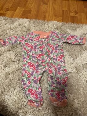 Burt’s Bees Floral Footed One-Piece in Pink & Purple